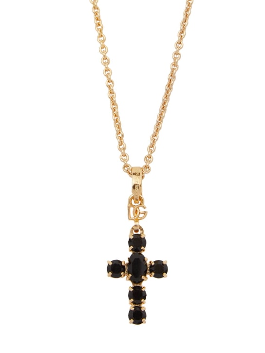 Dolce&Gabbana: 十字架吊坠项链 - 金色/黑色 - women_0 | Luisa Via Roma