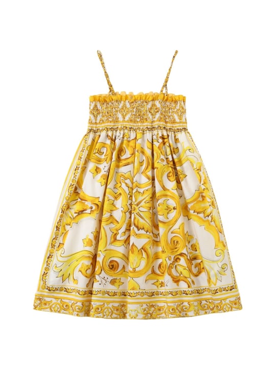 Dolce&Gabbana: Maiolica 프린트 코튼 포플린 드레스 - 옐로우 - kids-girls_0 | Luisa Via Roma
