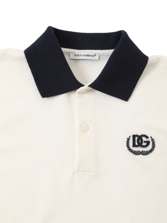 Dolce&Gabbana: Embroidered cotton piqué polo t-shirt - Beyaz - kids-boys_1 | Luisa Via Roma