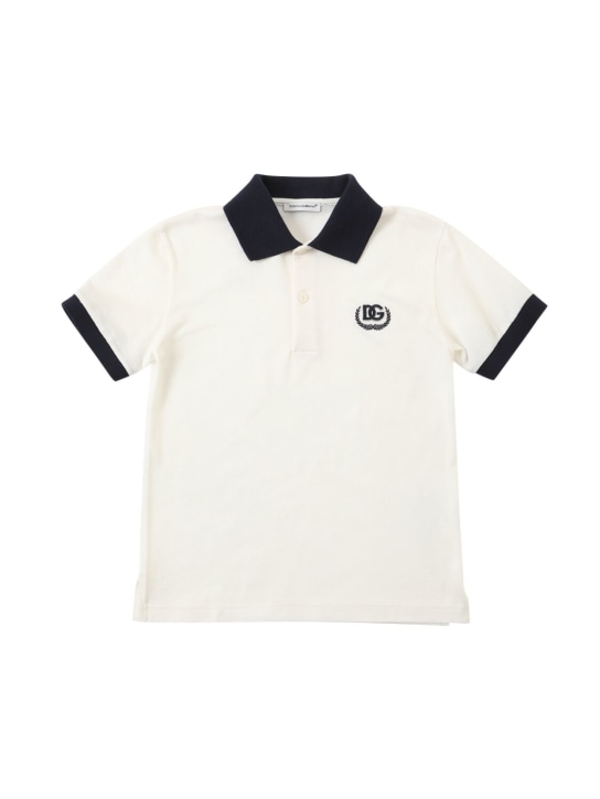 Dolce&Gabbana: Embroidered cotton piqué polo t-shirt - White - kids-boys_0 | Luisa Via Roma