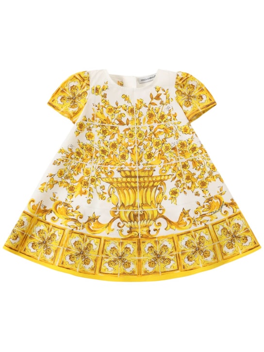 Dolce&Gabbana: Maiolica print cotton dress&diaper cover - Yellow - kids-girls_1 | Luisa Via Roma