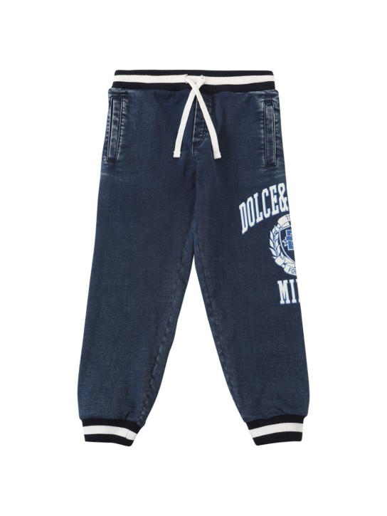 Dolce&Gabbana: Pantaloni in felpa di cotone stampata - Blu - kids-boys_0 | Luisa Via Roma