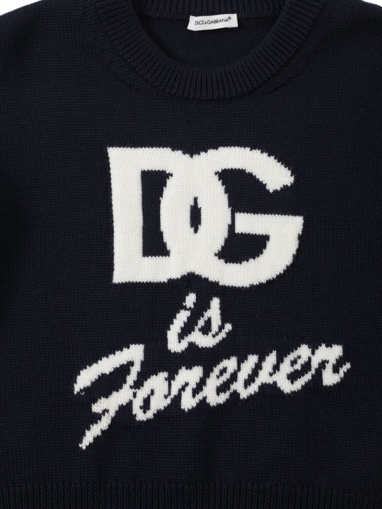 Dolce&Gabbana: Pull-over en maille de laine vierge - Bleu - kids-boys_1 | Luisa Via Roma