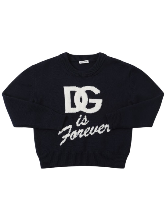 Dolce&Gabbana: Suéter de punto de lana virgen - Azul - kids-girls_0 | Luisa Via Roma