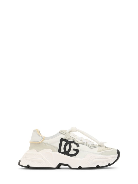 Dolce&Gabbana: Sneakers à lacets en cuir imprimé logo - Blanc - kids-boys_0 | Luisa Via Roma