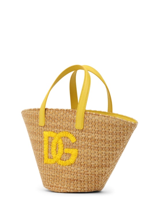 Dolce&Gabbana: Embroidered logo raffia tote bag - Yellow - kids-girls_1 | Luisa Via Roma
