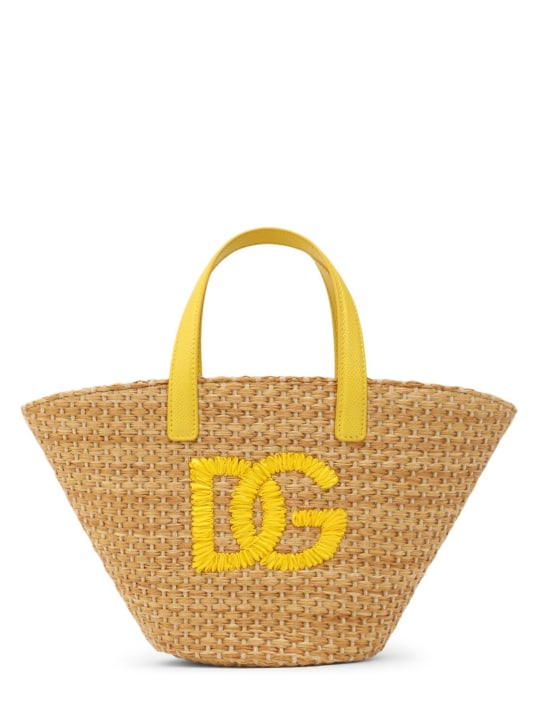 Dolce&Gabbana: Embroidered logo raffia tote bag - Yellow - kids-girls_0 | Luisa Via Roma