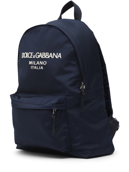 Dolce&Gabbana: Sac à dos en polyester à logo brodé - Bleu - kids-girls_1 | Luisa Via Roma