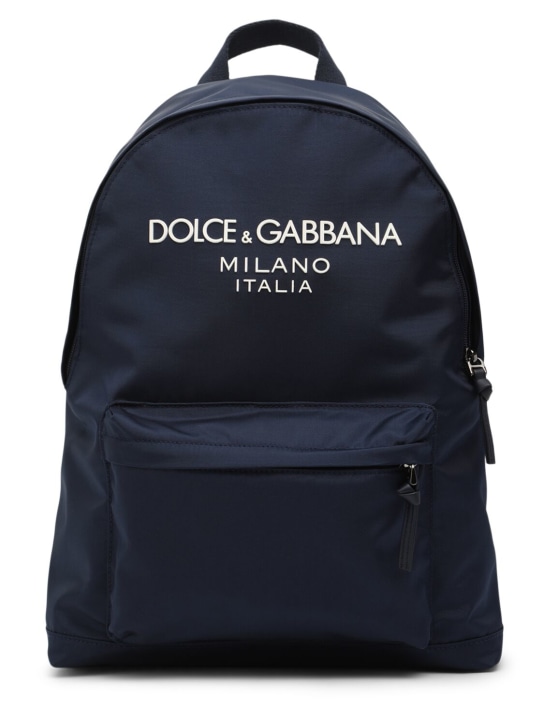 Dolce&Gabbana: Logo刺绣聚酯双肩包 - 蓝色 - kids-girls_0 | Luisa Via Roma