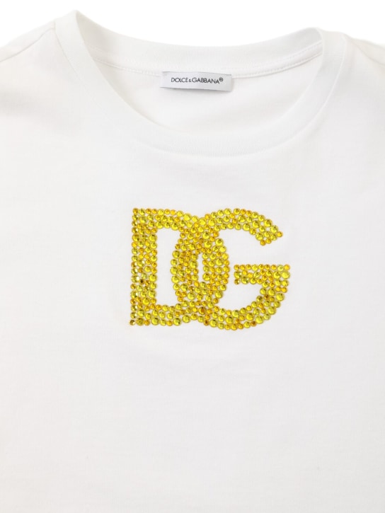 Dolce&Gabbana: 装饰logo棉质平纹针织T恤 - 白色 - kids-girls_1 | Luisa Via Roma