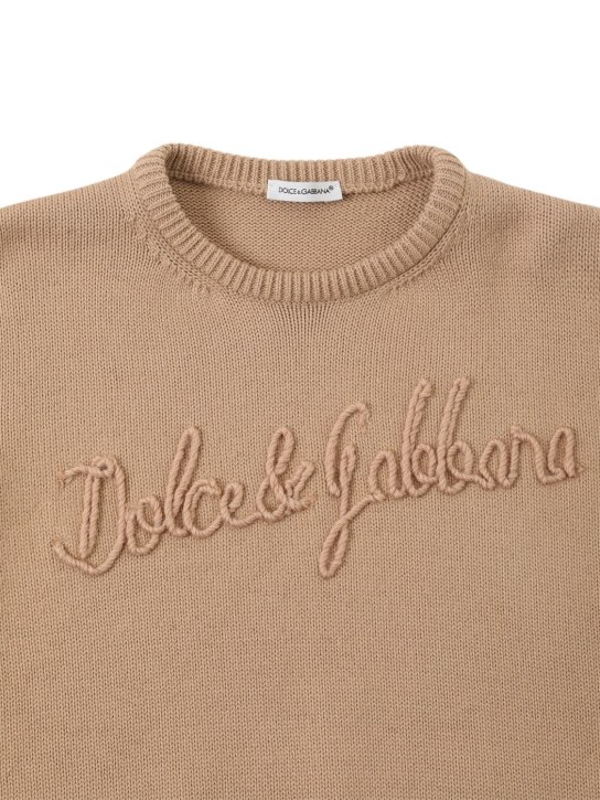 Dolce&Gabbana: 자수 로고 코튼 니트 스웨터 - 베이지 - kids-girls_1 | Luisa Via Roma