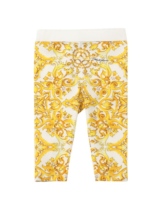 Dolce&Gabbana: Maiolica print cotton jersey leggings - Yellow - kids-girls_0 | Luisa Via Roma