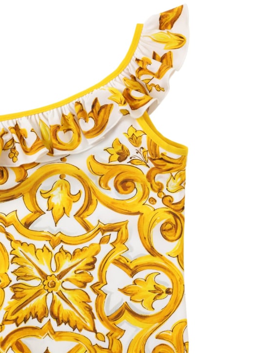 Dolce&Gabbana: Maiolica printed one-piece swimsuit - Sarı - kids-girls_1 | Luisa Via Roma