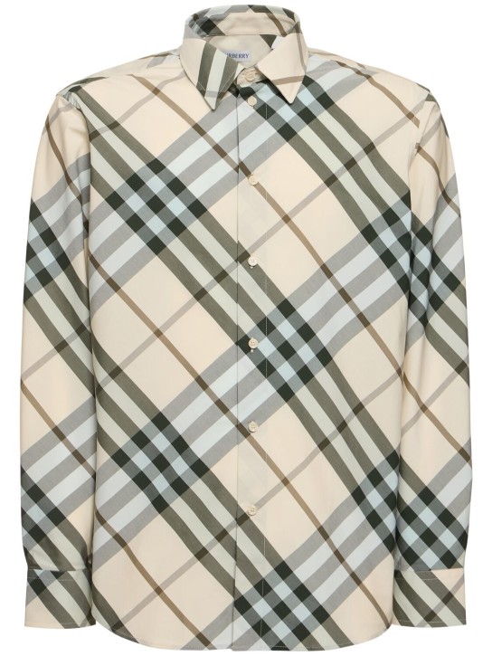 Burberry: Camicia in cotone check - Alabaster - men_0 | Luisa Via Roma