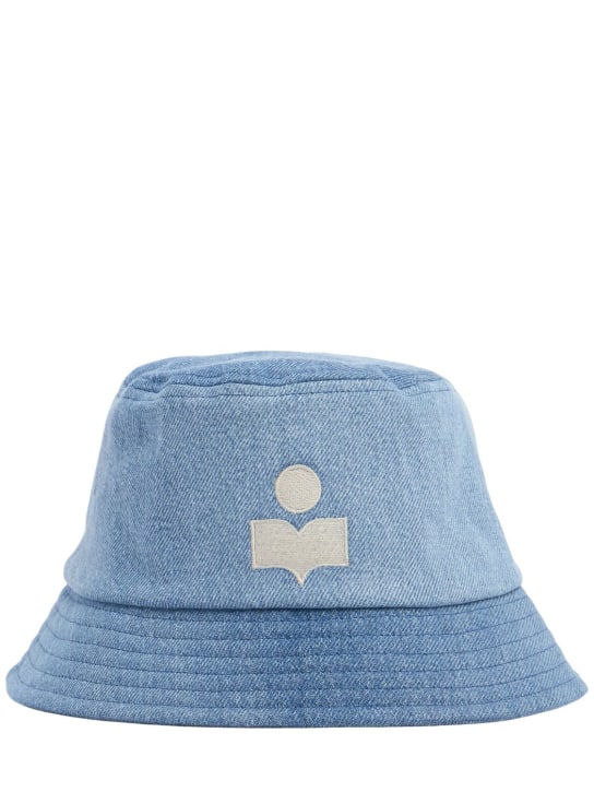 Marant: Cappello bucket in denim di cotone con logo - Celeste - men_0 | Luisa Via Roma