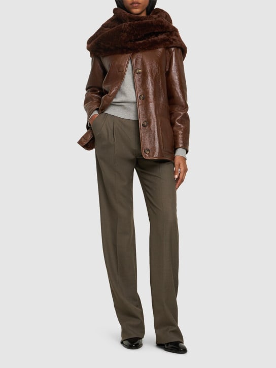 Alberta Ferretti: Reversible shearling short coat - Brown - women_1 | Luisa Via Roma