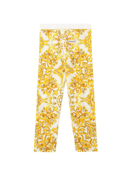 Dolce&Gabbana: Maiolica print cotton leggings - Yellow - kids-girls_0 | Luisa Via Roma