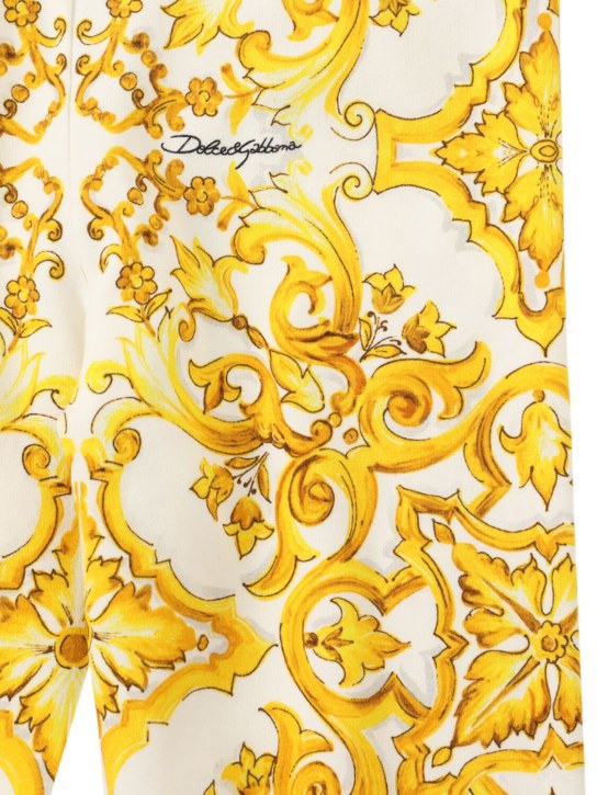 Dolce&Gabbana: Maiolica print cotton leggings - Yellow - kids-girls_1 | Luisa Via Roma