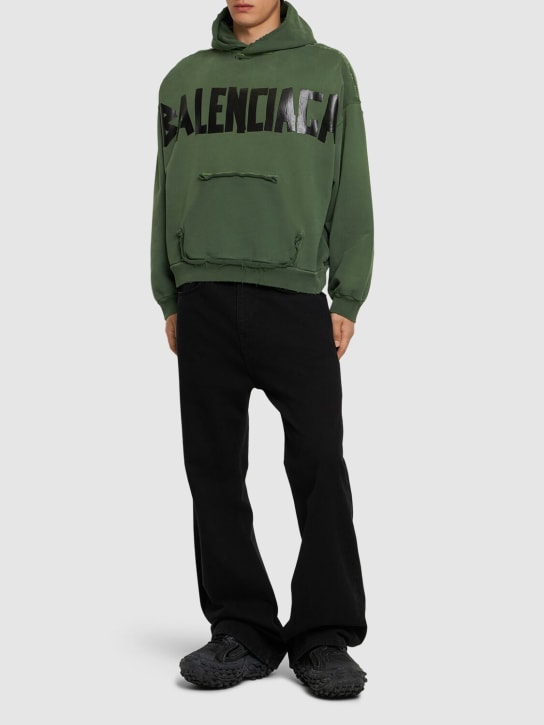 Balenciaga: Logo gaffer type vintage cotton hoodie - Dark Green - men_1 | Luisa Via Roma