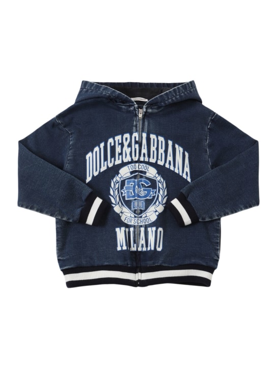 Dolce&Gabbana: Chaqueta de algodón con capucha - Azul - kids-boys_0 | Luisa Via Roma