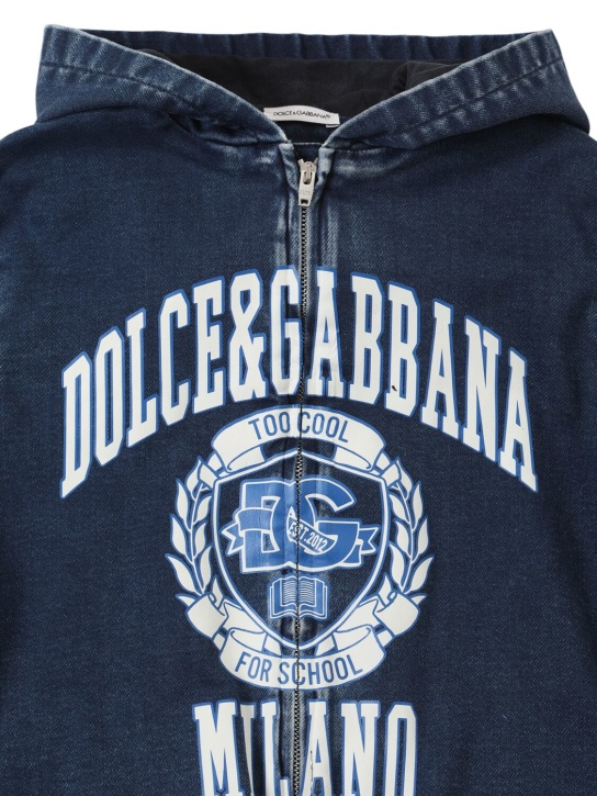 Dolce&Gabbana: Chaqueta de algodón con capucha - Azul - kids-boys_1 | Luisa Via Roma