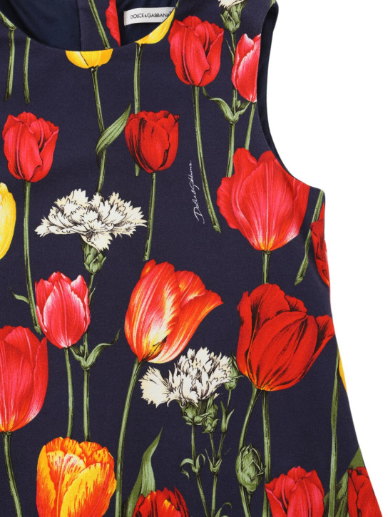 Dolce&Gabbana: Flowers print cotton interlock dress - Mavi/Renkli - kids-girls_1 | Luisa Via Roma