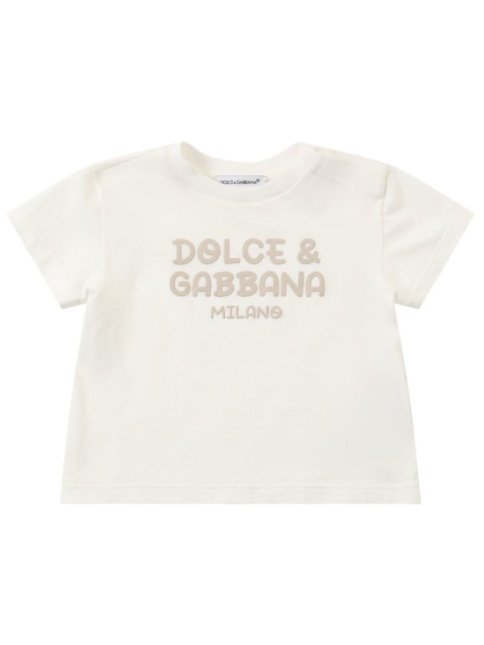 Dolce&Gabbana: 刺绣棉质平纹针织T恤 - 白色 - kids-girls_0 | Luisa Via Roma