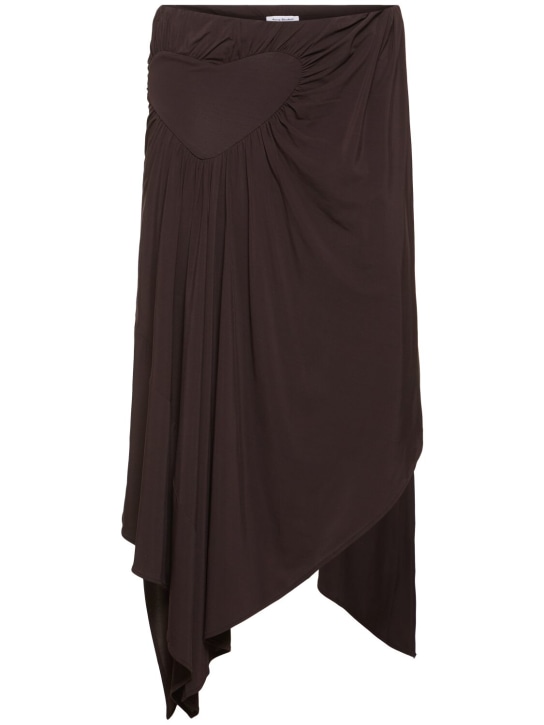 Acne Studios: Heart satin draped asymmetric midi skirt - Dark Brown - women_0 | Luisa Via Roma