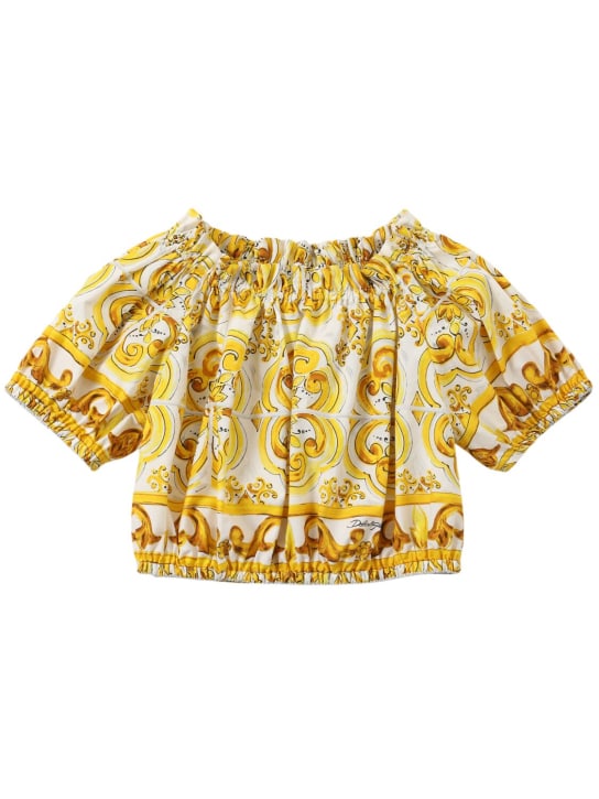 Dolce&Gabbana: Maiolica print cotton poplin top - Yellow - kids-girls_0 | Luisa Via Roma