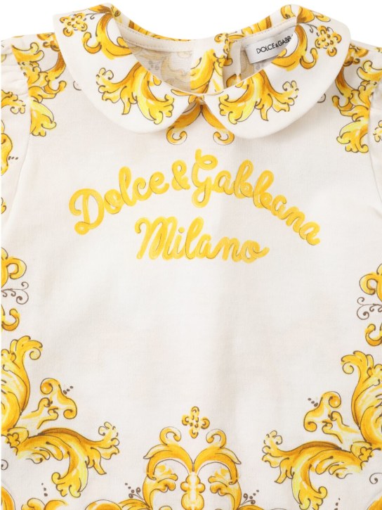 Dolce&Gabbana: Maiolica 프린트 코튼 저지 롬퍼 - 옐로우 - kids-girls_1 | Luisa Via Roma