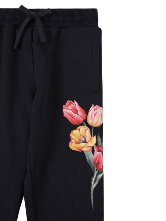 Dolce&Gabbana: Pantalones de algodón con estampado floral - Azul Oscuro - kids-girls_1 | Luisa Via Roma
