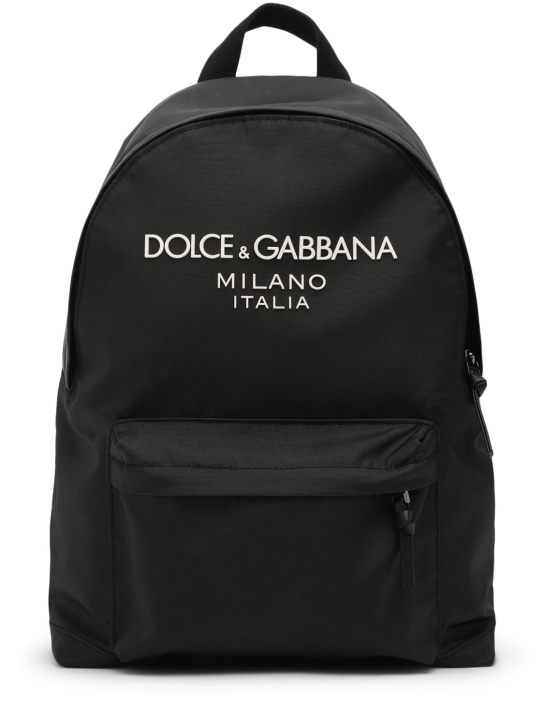 Dolce&Gabbana: Logo刺绣聚酯双肩包 - 黑色 - kids-boys_0 | Luisa Via Roma
