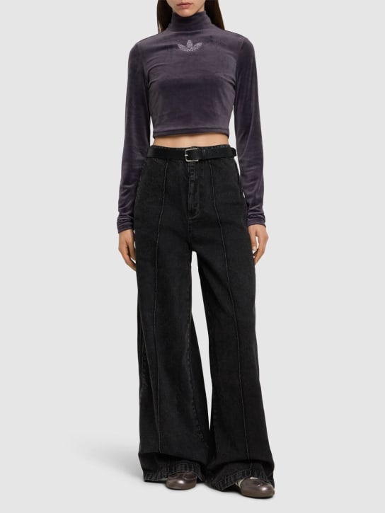 adidas Originals: Rhinestone Trefoil velvet crop t-shirt - women_1 | Luisa Via Roma