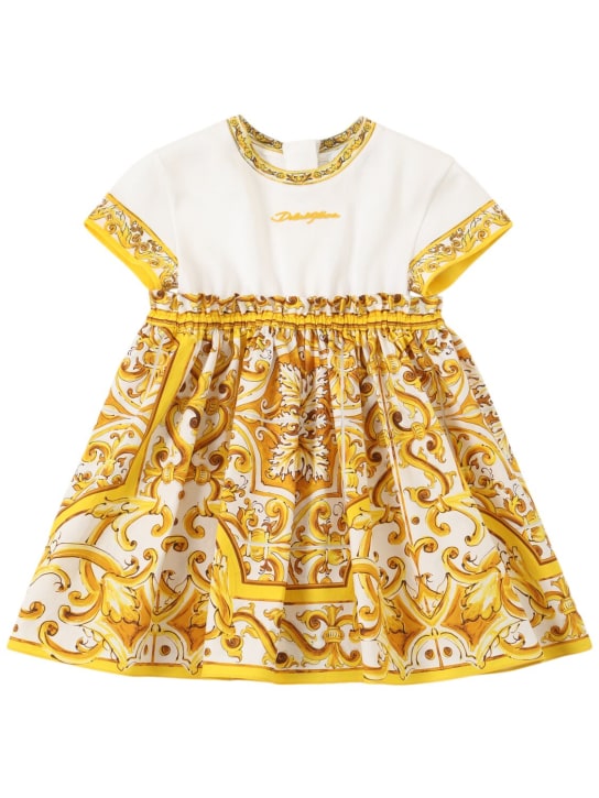 Dolce&Gabbana: Maiolica print cotton dress&diaper cover - Yellow/White - kids-girls_1 | Luisa Via Roma