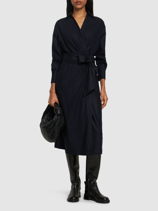 ASPESI: Wool blend flannel midi dress - Lacivert - women_1 | Luisa Via Roma