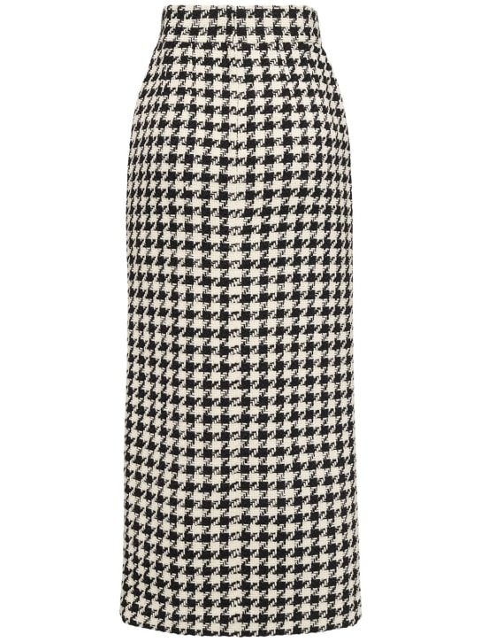 Dolce&Gabbana: High waist houndstooth midi skirt - White/Black - women_0 | Luisa Via Roma