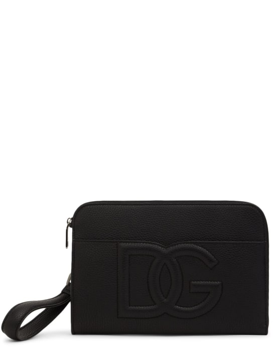 Dolce&Gabbana: Medium leather logo pouch - Black - men_0 | Luisa Via Roma