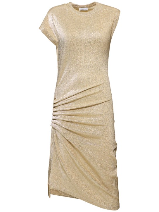 Rabanne: Stretch lurex jersey midi dress - Silver/Gold - women_0 | Luisa Via Roma