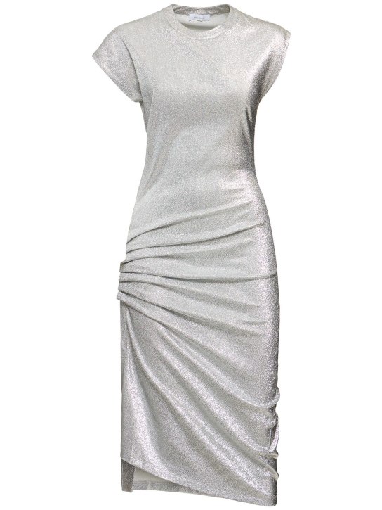 Rabanne: Stretch lurex jersey midi dress - Silver - women_0 | Luisa Via Roma