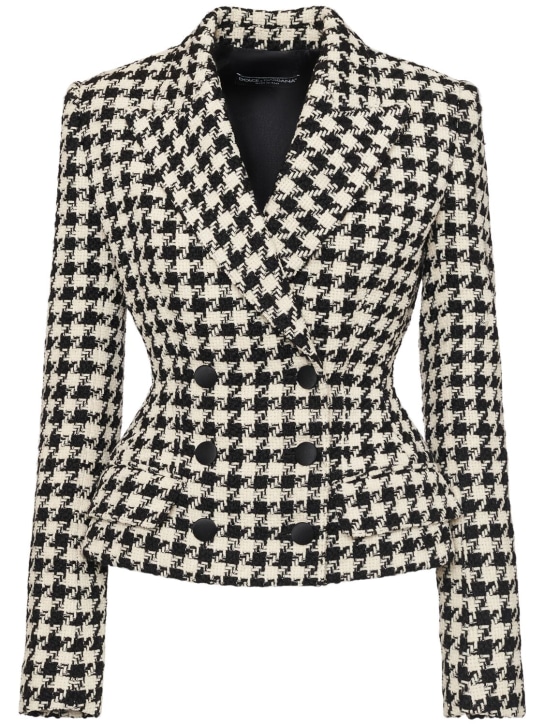 Dolce&Gabbana: Blazer doppiopetto pied de poule - Nero/Bianco - women_0 | Luisa Via Roma