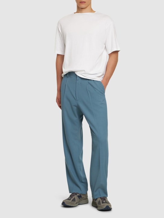 AURALEE: Pantalon en laine à deux plis - Bleu - men_1 | Luisa Via Roma