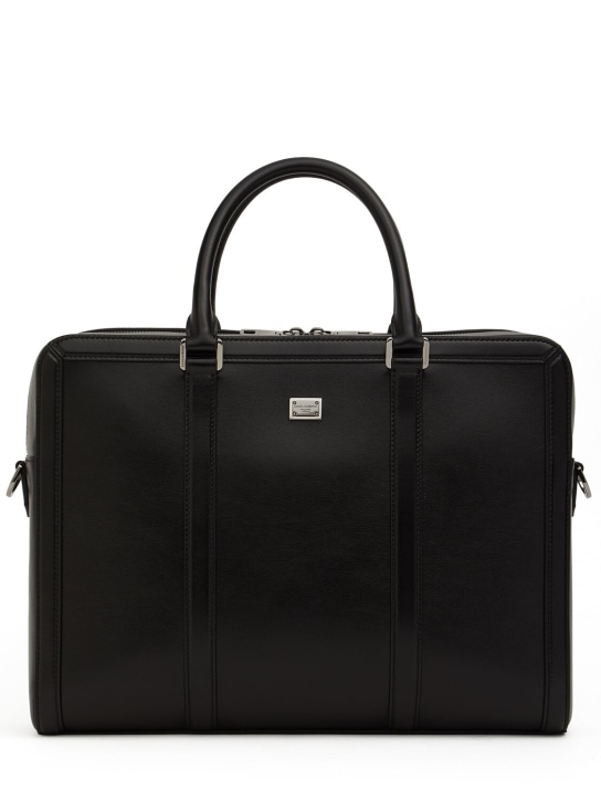 Dolce&Gabbana: Logo plaque leather briefcase - Black - men_0 | Luisa Via Roma