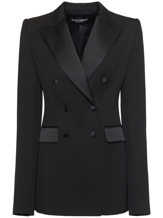 Dolce&Gabbana: Double breast wool blend blazer - Black - women_0 | Luisa Via Roma