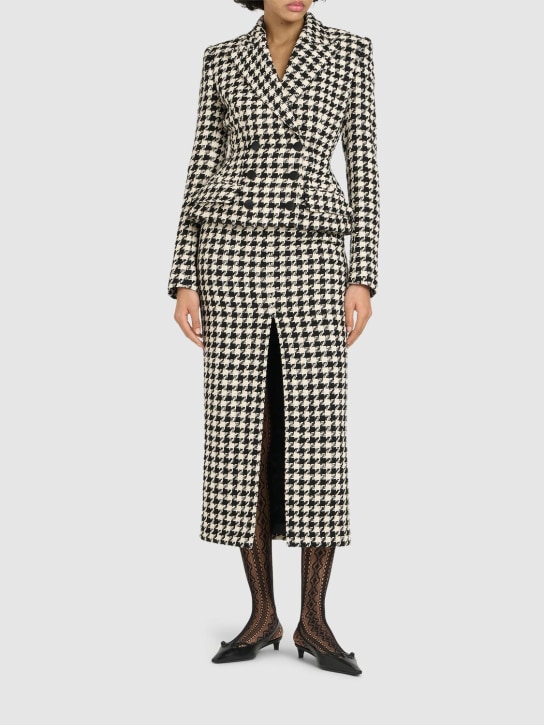 Dolce&Gabbana: High waist houndstooth midi skirt - White/Black - women_1 | Luisa Via Roma