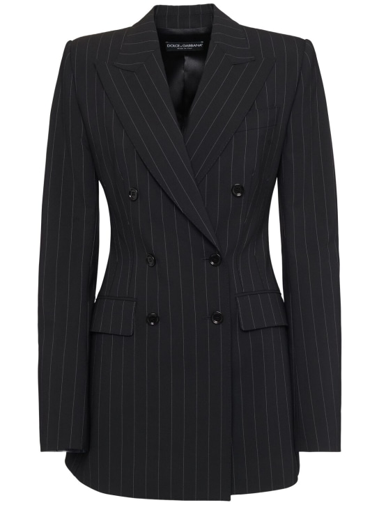 Dolce&Gabbana: Pinstripe double breast blazer - Black/White - women_0 | Luisa Via Roma