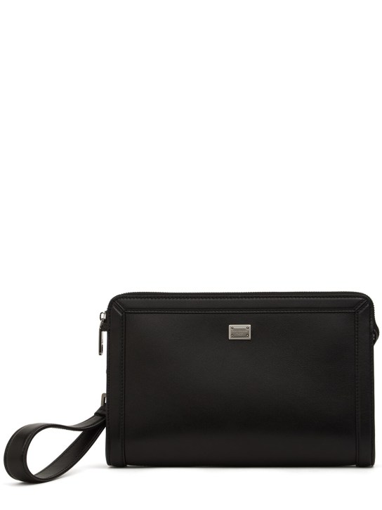 Dolce&Gabbana: Logo plaque leather pouch - men_0 | Luisa Via Roma