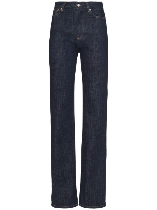 Dolce&Gabbana: High rise denim straight jeans - Dark Blue - women_0 | Luisa Via Roma