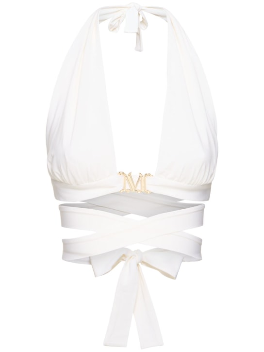 Max Mara: Girone光滑平纹针织围裹式上衣 - 白色 - women_0 | Luisa Via Roma