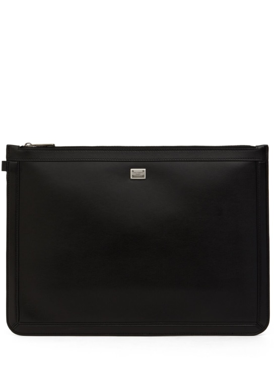 Dolce&Gabbana: Logo plaque large pouch - Black - men_0 | Luisa Via Roma