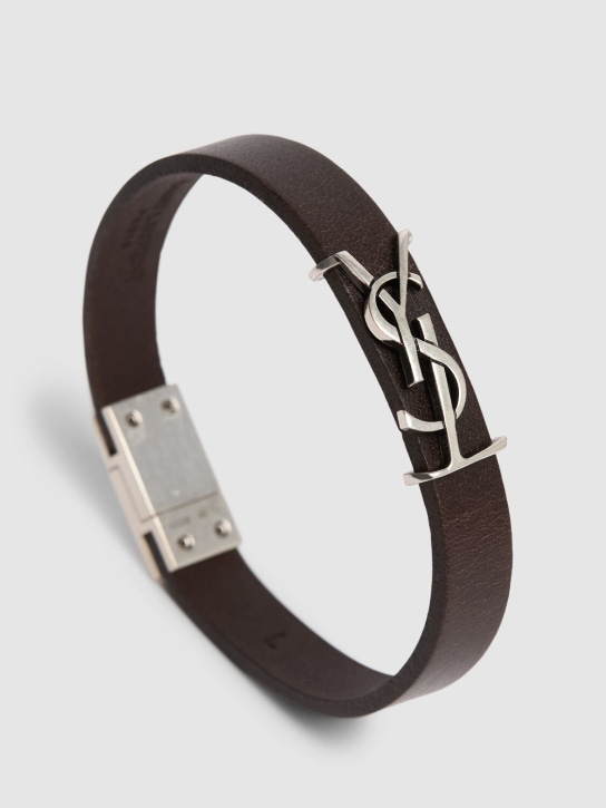 Saint Laurent: YSL single wrap leather bracelet - Dark Brown - men_1 | Luisa Via Roma